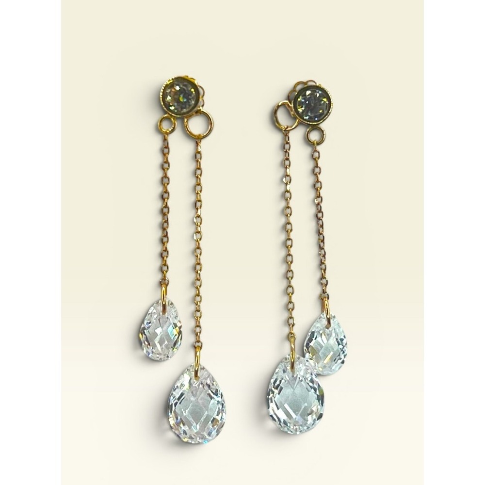 14K Gold Crystal Dangle Earrings Vintage NOS JCM Teardrop Faceted NWT 2.91 g